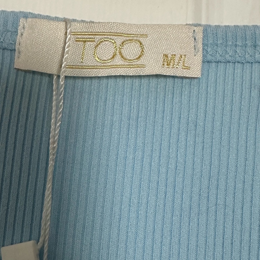Blue Ribbed Tie Front Crop Top - Picture 4 of 7